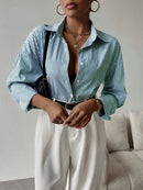 Camisa feminina elegante de manga longa listrada - Valência