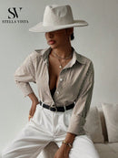 Camisa feminina elegante de manga longa listrada - Valência