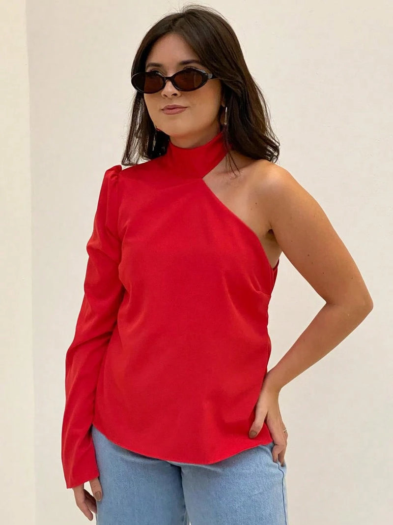 Camisa Nula Manga Detalhe no Pescoço Nula Manga Mula Manca