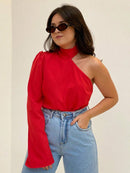 Camisa Nula Manga Detalhe no Pescoço Nula Manga Mula Manca