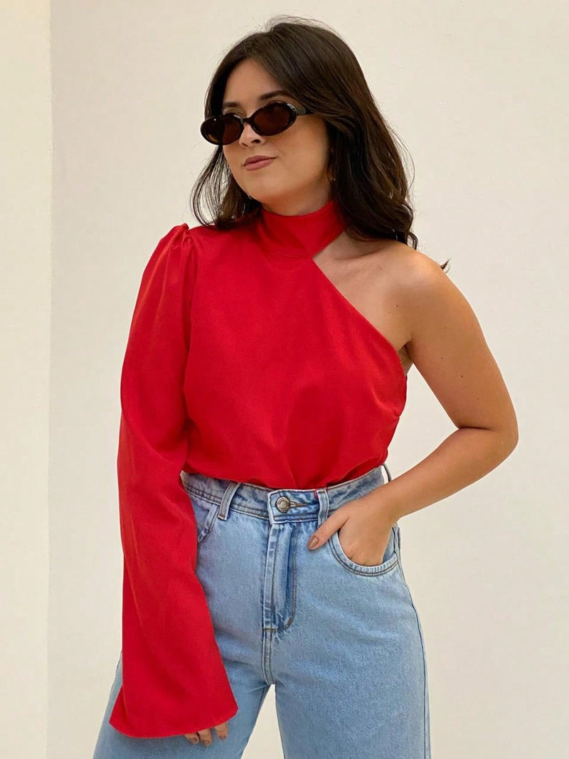 Camisa Nula Manga Detalhe no Pescoço Nula Manga Mula Manca