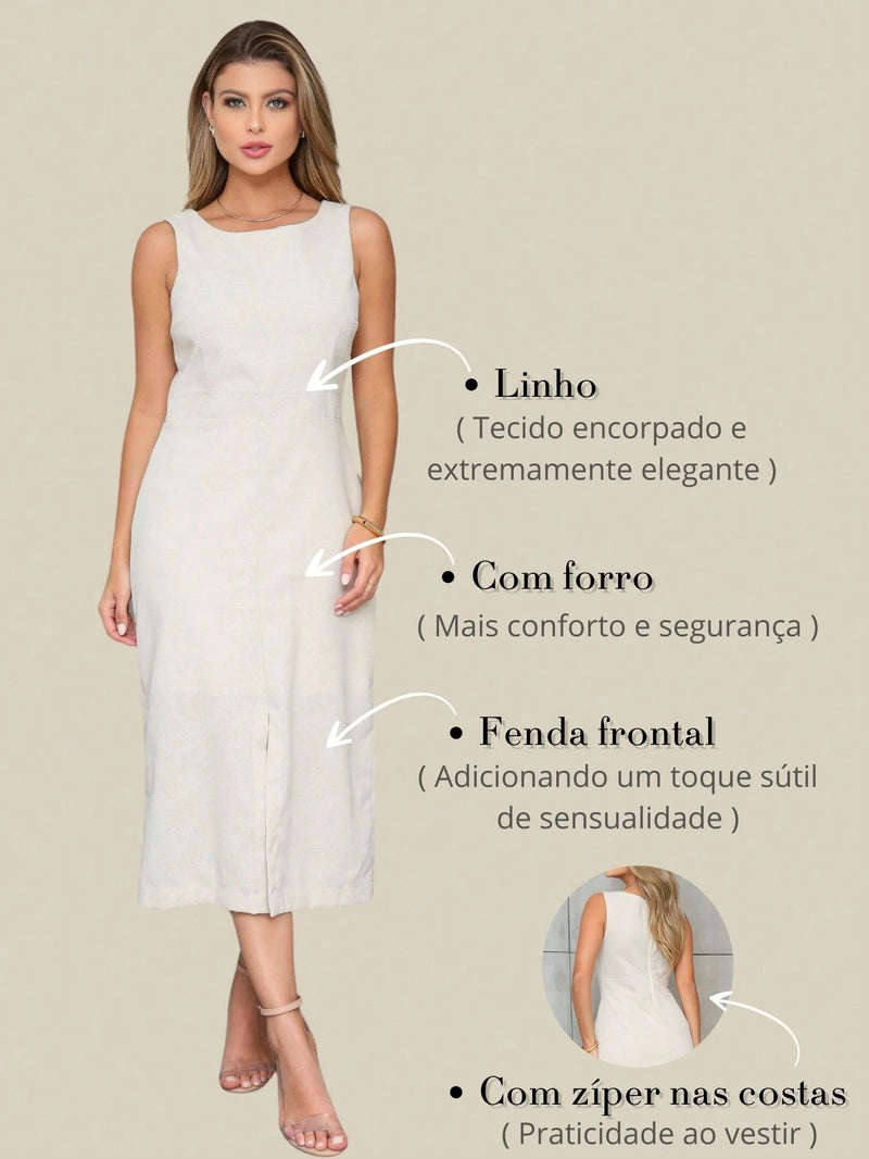 Vestido feminino Midi de Linho - Manchester