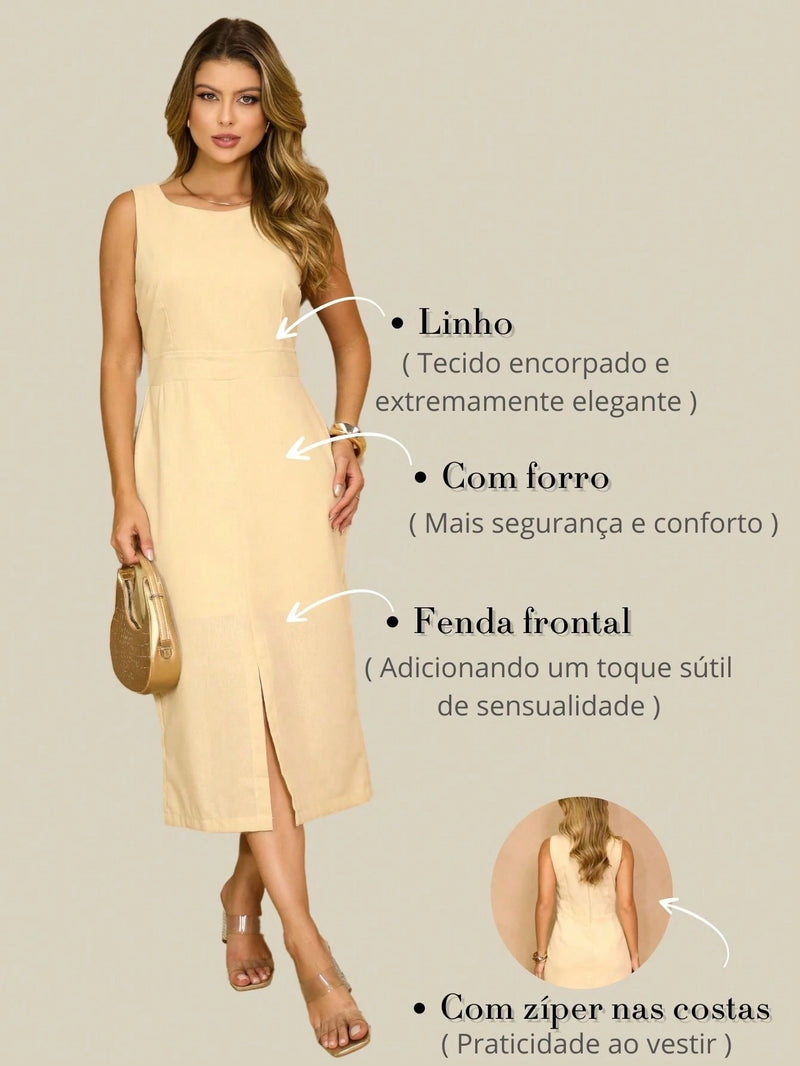 Vestido feminino Midi de Linho - Manchester