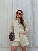 Conjunto feminino em linho com blusa leve e short casual - Zurique