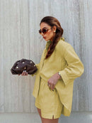 Conjunto feminino em linho com blusa leve e short casual - Zurique