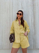 Conjunto feminino em linho com blusa leve e short casual - Zurique