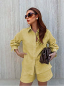 Conjunto feminino em linho com blusa leve e short casual - Zurique