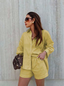 Conjunto feminino em linho com blusa leve e short casual - Zurique