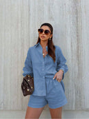 Conjunto feminino em linho com blusa leve e short casual - Zurique