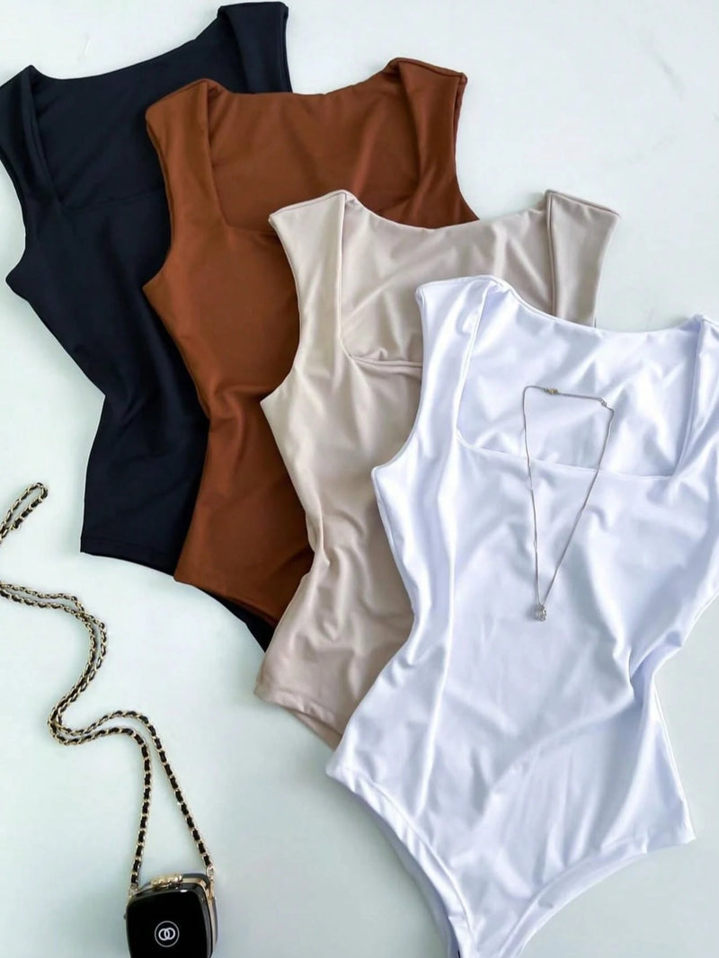 Kit com 4 Bodys Feminino Bory Alça Grossa Costas Fechadas Chic Básico