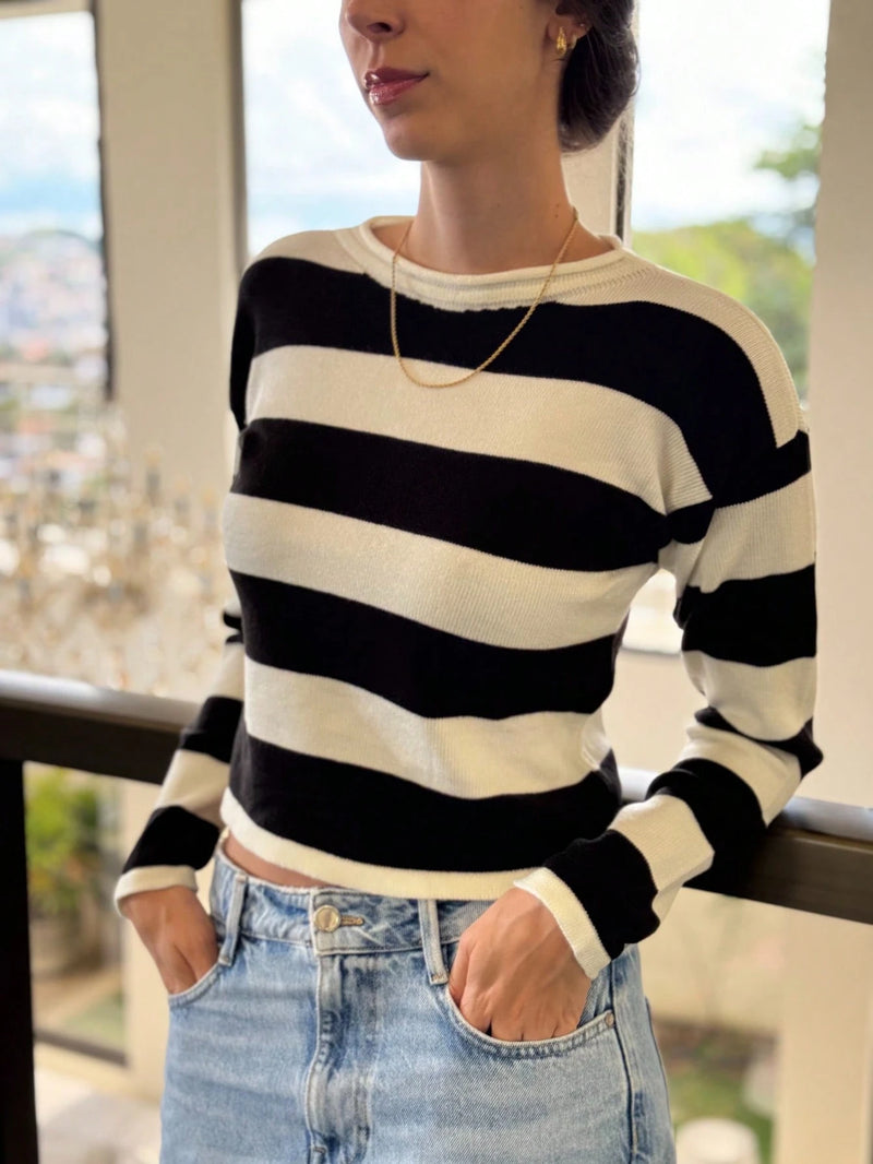 BLUSA LISTRADA TRICOT MODAL MANGA COMPRIDA LISTRADA