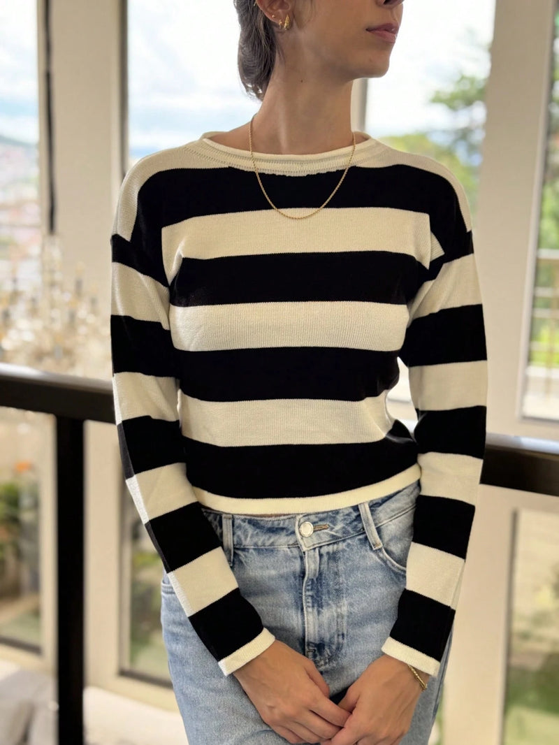 BLUSA LISTRADA TRICOT MODAL MANGA COMPRIDA LISTRADA