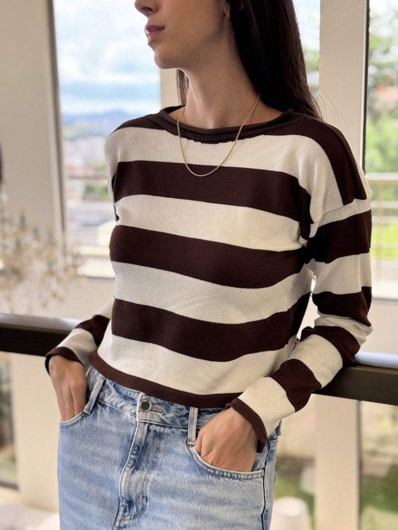 BLUSA LISTRADA TRICOT MODAL MANGA COMPRIDA LISTRADA