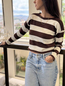 BLUSA LISTRADA TRICOT MODAL MANGA COMPRIDA LISTRADA