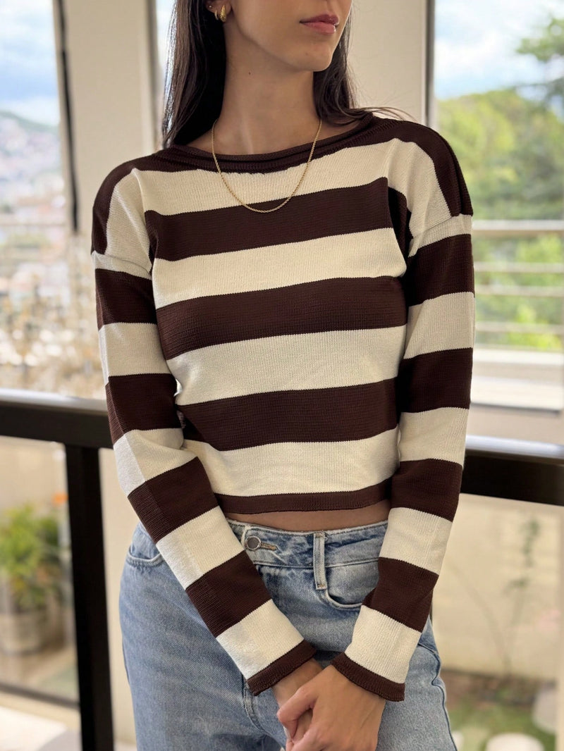 BLUSA LISTRADA TRICOT MODAL MANGA COMPRIDA LISTRADA