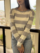 BLUSA LISTRADA TRICOT MODAL MANGA COMPRIDA LISTRADA