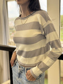 BLUSA LISTRADA TRICOT MODAL MANGA COMPRIDA LISTRADA