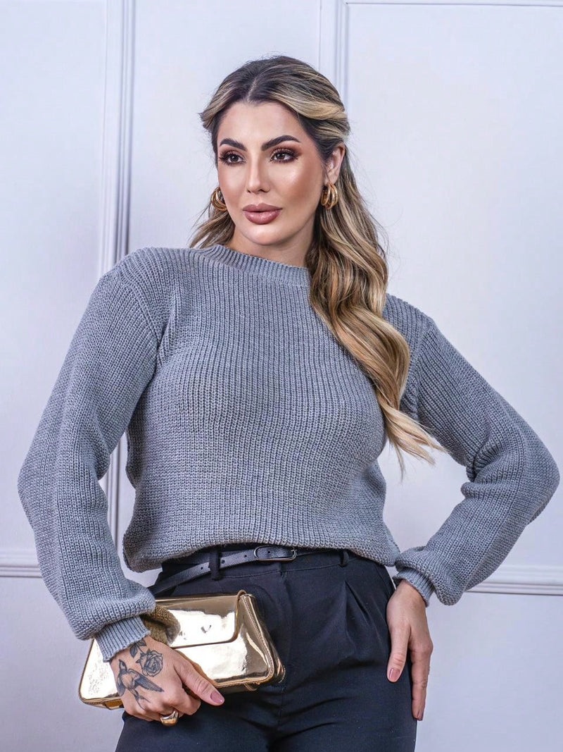 Blusa cropped feminina de tricot manga