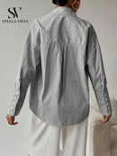 Camisa feminina elegante de manga longa listrada - Valência