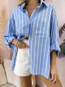 Vendedor Indicado
SV Camisa Feminina Listrada de Algodão com Manga Longa