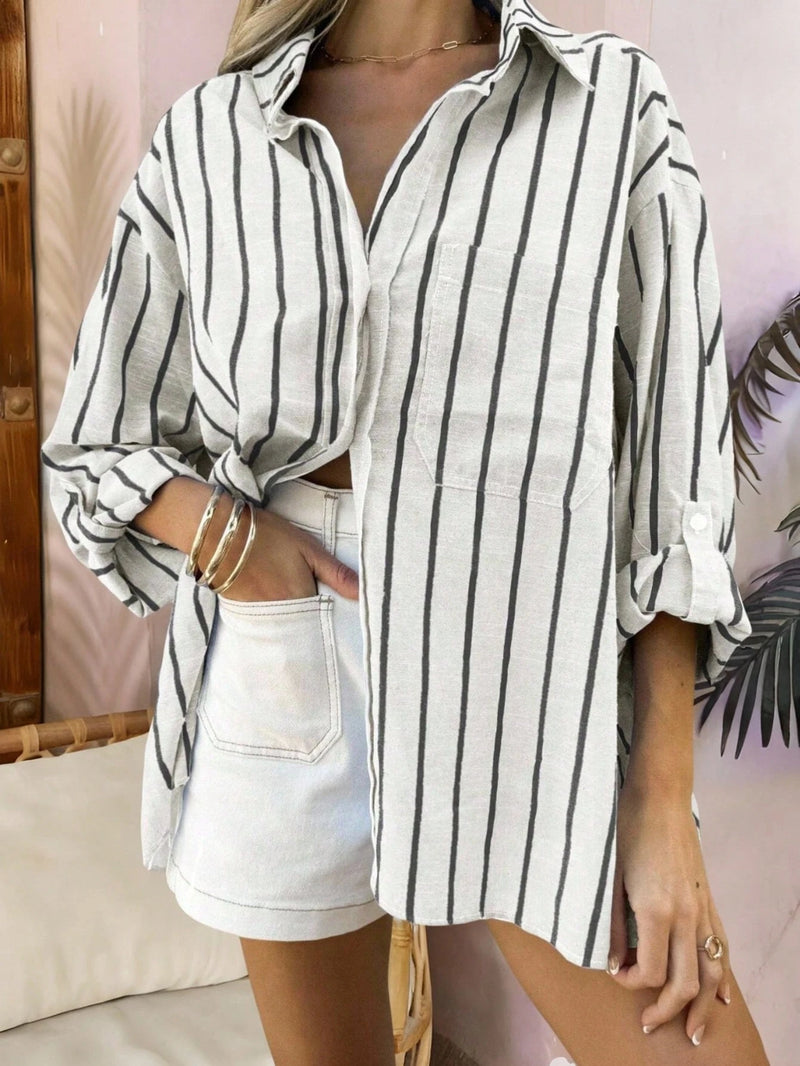 Vendedor Indicado
SV Camisa Feminina Listrada de Algodão com Manga Longa