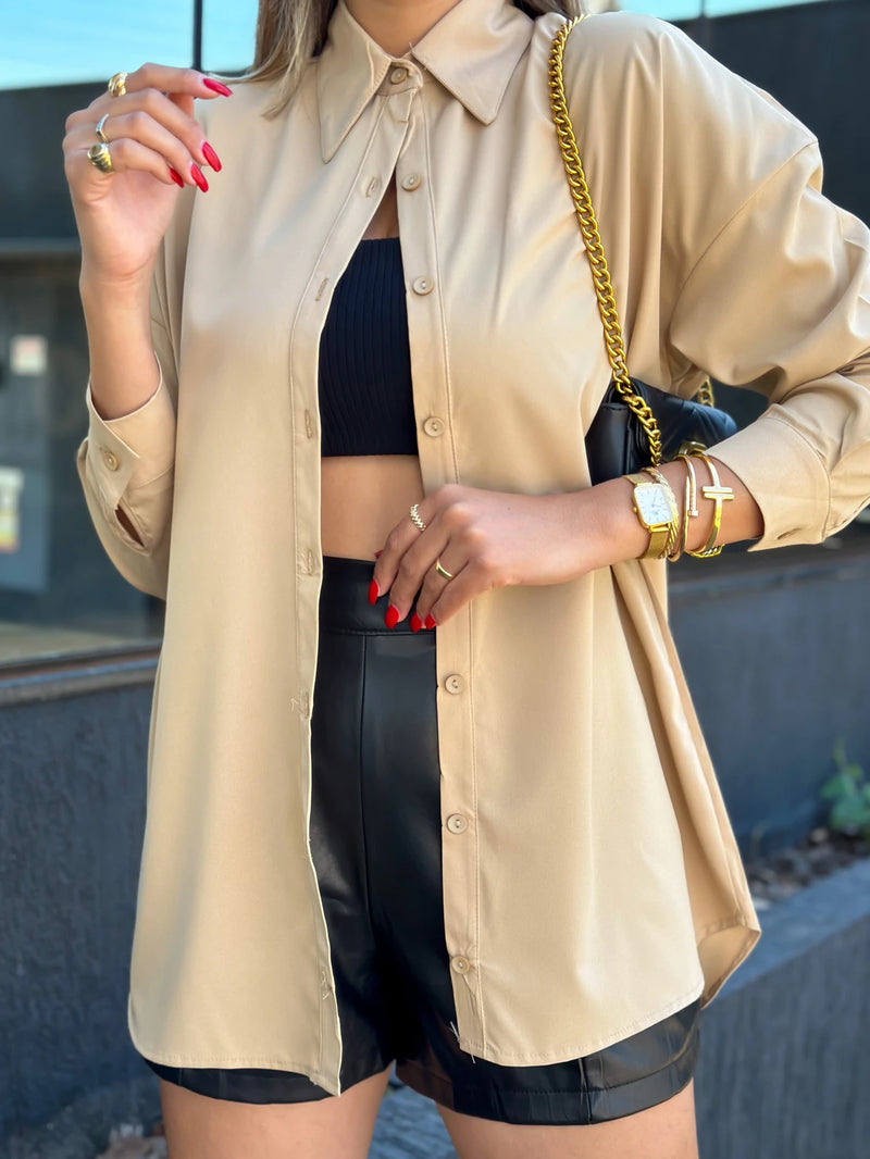 Camisa feminina manga longa viscolinho social - Athena