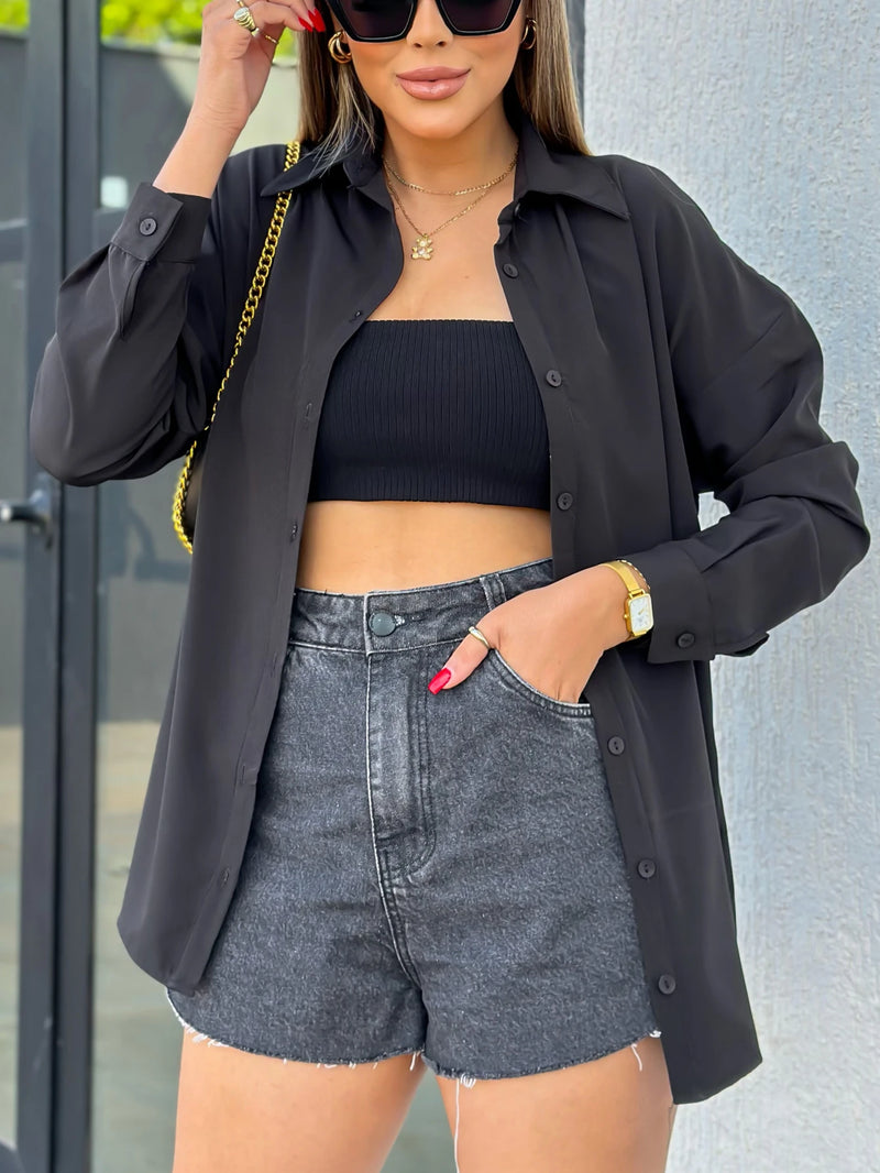 Camisa feminina manga longa viscolinho social - Athena