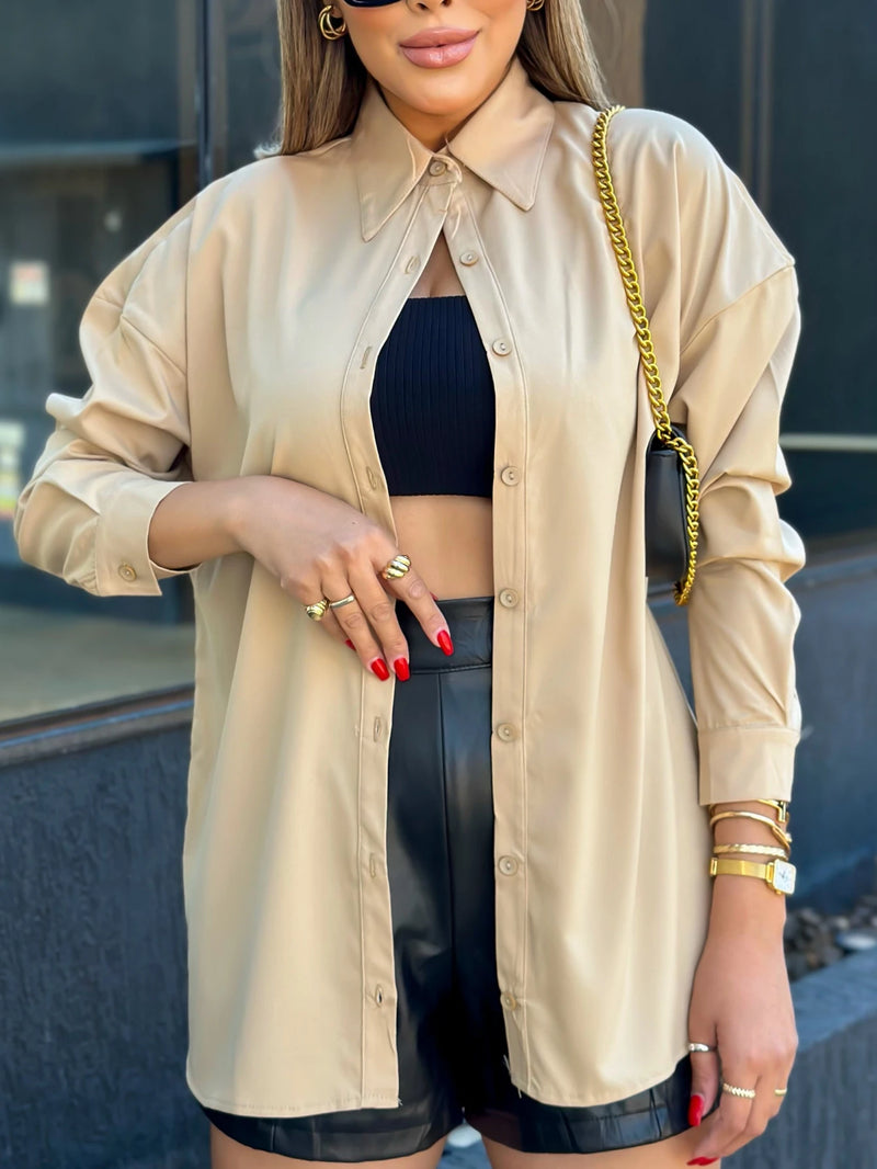 Camisa feminina manga longa viscolinho social - Athena