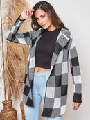 Cardigan feminino de Tricot Xadrez