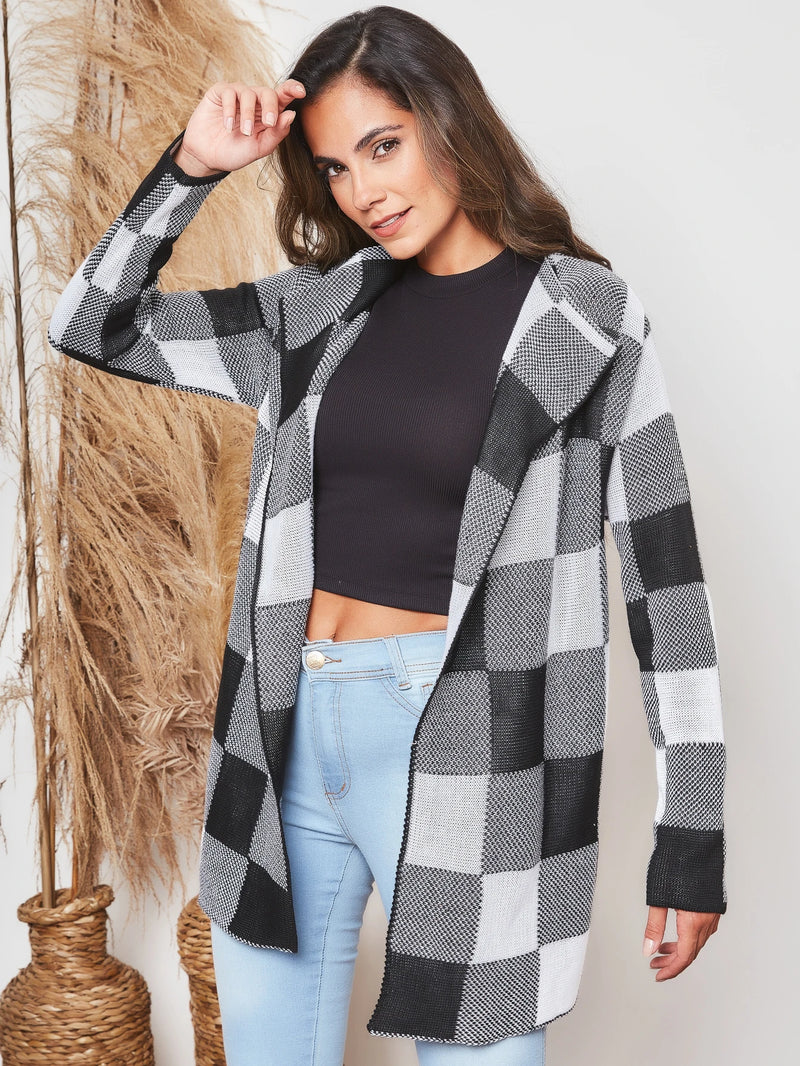 Cardigan feminino de Tricot Xadrez