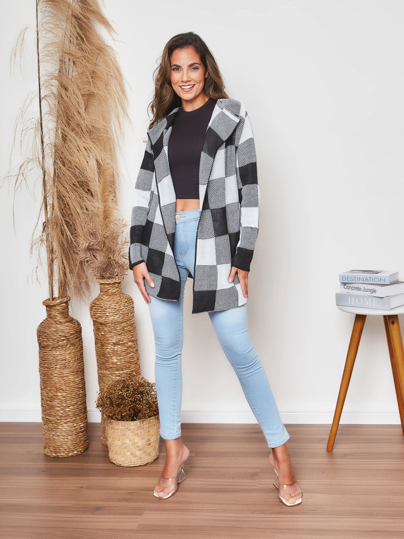 Cardigan feminino de Tricot Xadrez