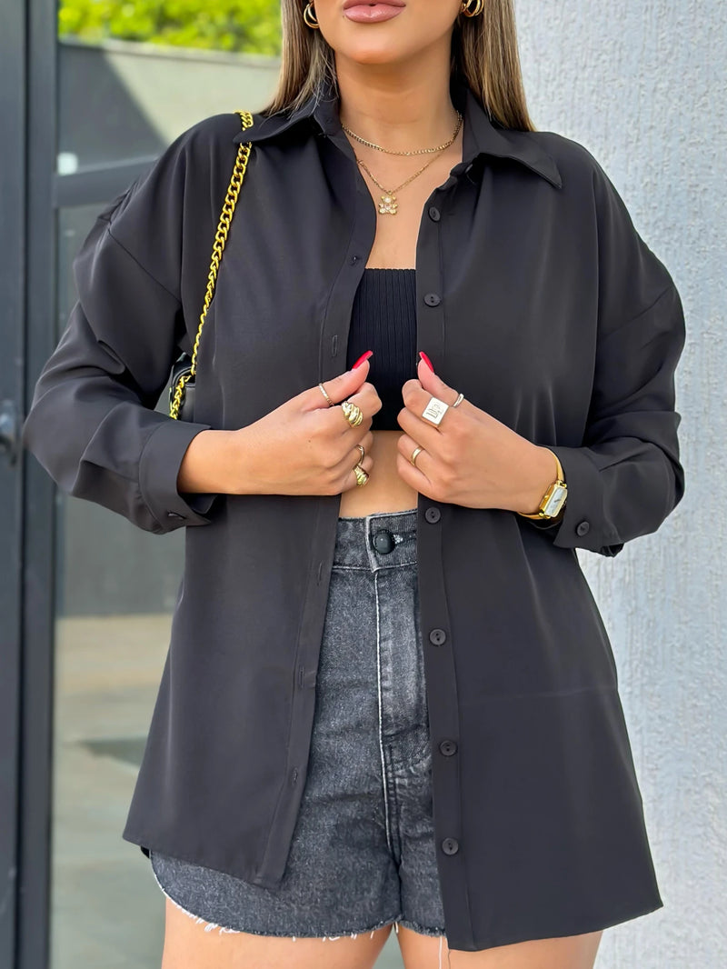 Camisa feminina manga longa viscolinho social - Athena