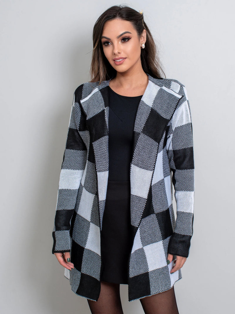 Cardigan feminino de Tricot Xadrez