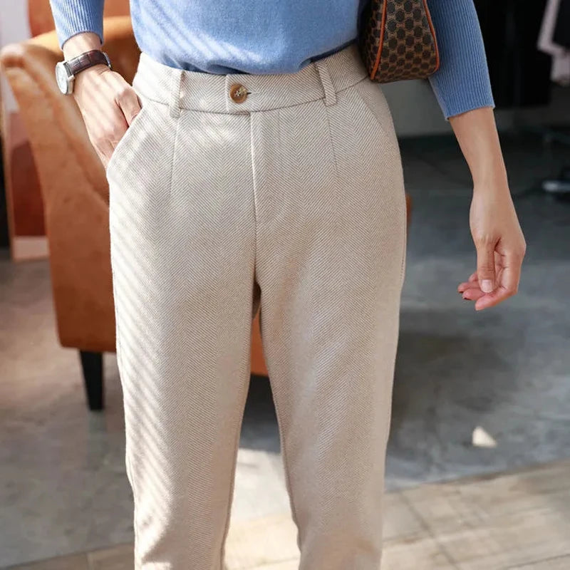 Calça de lã feminina cintura alta casual - Bruna