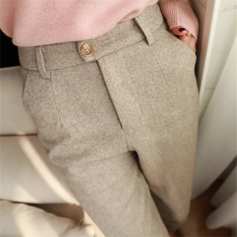 Calça de lã feminina cintura alta casual - Bruna