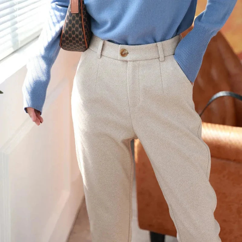 Calça de lã feminina cintura alta casual - Bruna