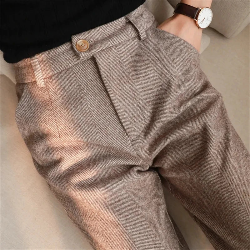 Calça de lã feminina cintura alta casual - Bruna