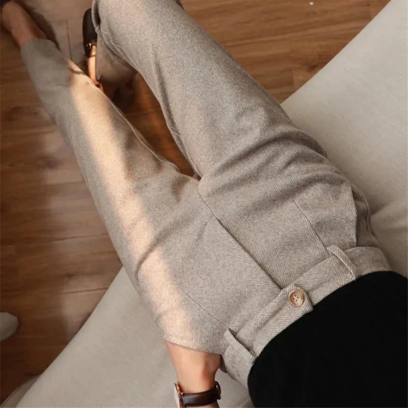 Calça de lã feminina cintura alta casual - Bruna