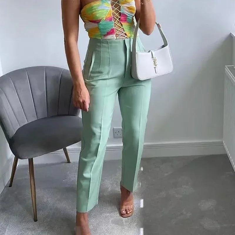 Calça feminina casual cintura alta