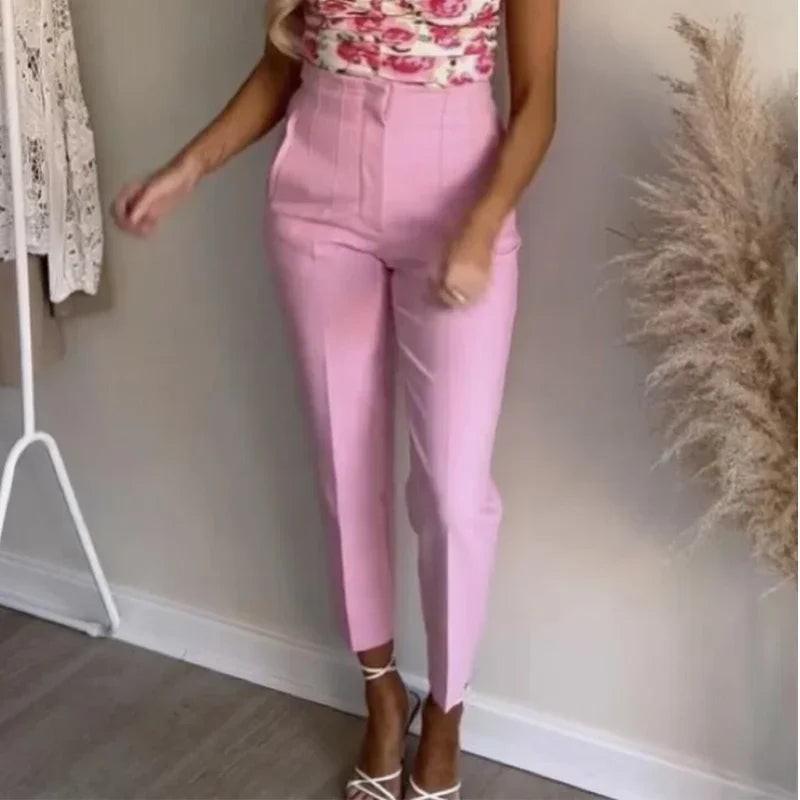 Calça feminina casual cintura alta