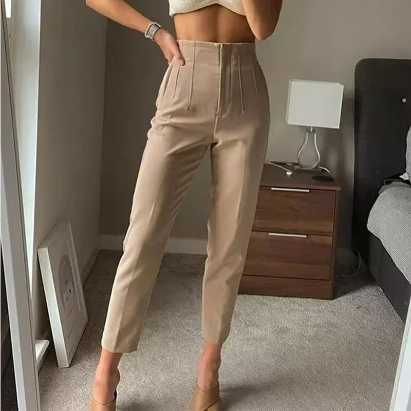 Calça feminina casual cintura alta