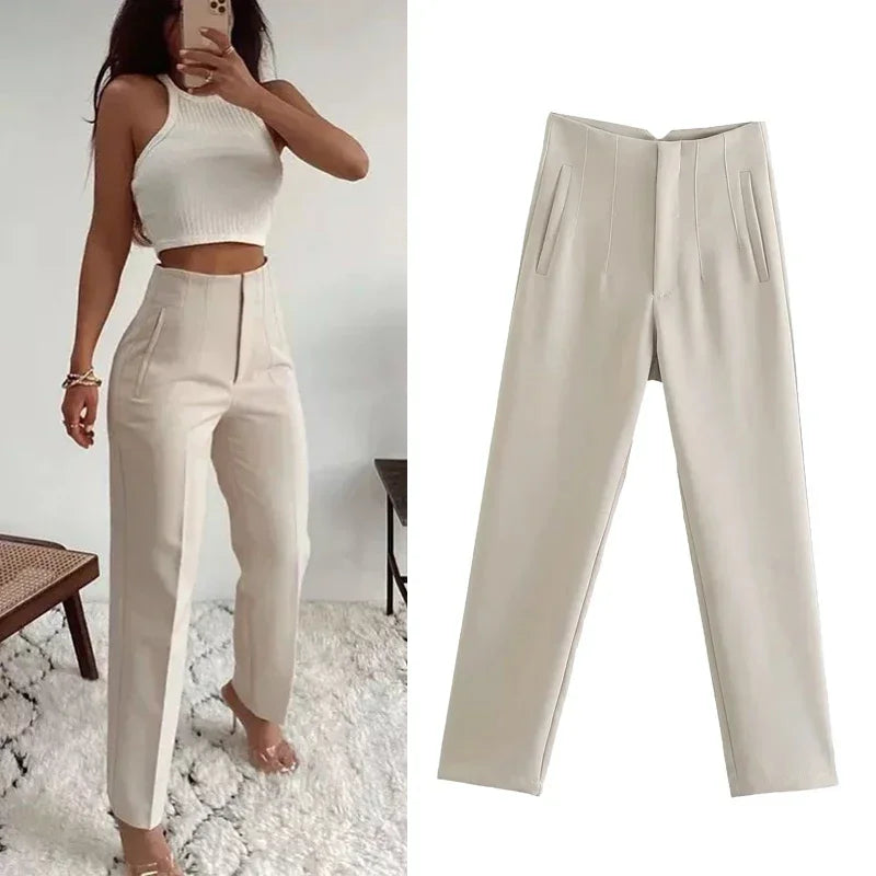 Calça feminina casual cintura alta