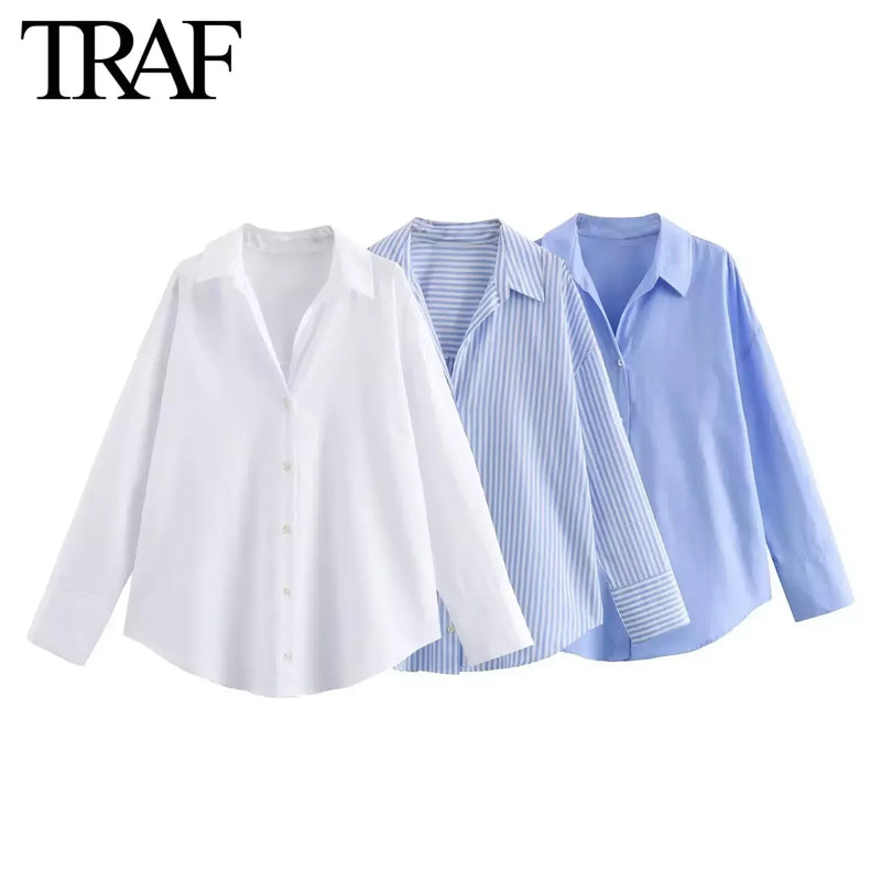 Camisa de algodão feminina manga longa Oxford