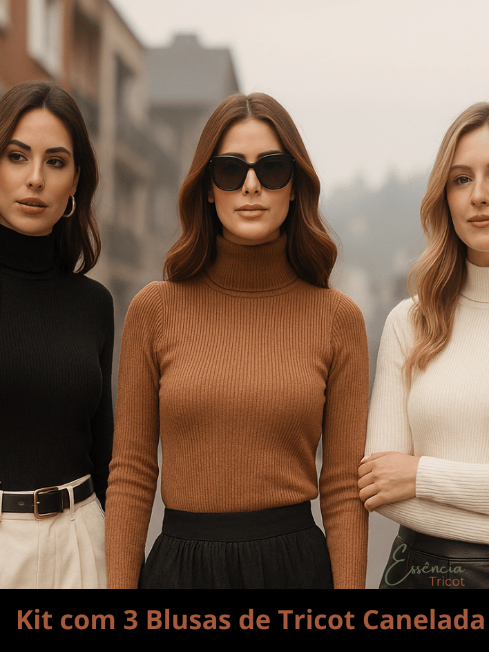 Kit com 3 blusas feminina de frio cacharrel tricot 