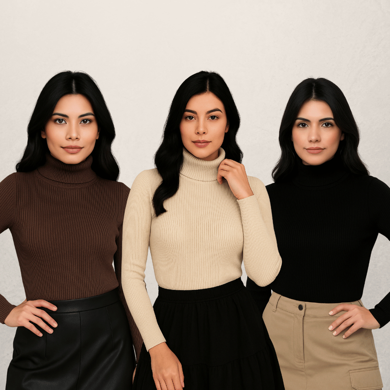 Kit com 3 blusas feminina de frio Gola Alta Cacharrel Tricot